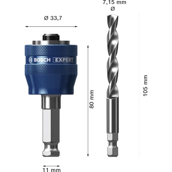 Адаптер Bosch Expert Power Change Plus HEX 11 мм зі свердлом HSS-G 7.15x60x105 мм (2608901966)