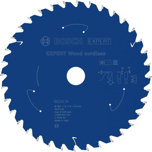 Пиляльний диск Bosch Expert Wood cordless 165x1.5/1x20 мм, 36 АТB (2608902150)