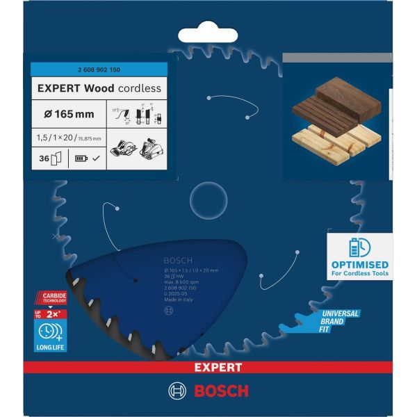 Пиляльний диск Bosch Expert Wood cordless 165x1.5/1x20 мм, 36 АТB (2608902150)
