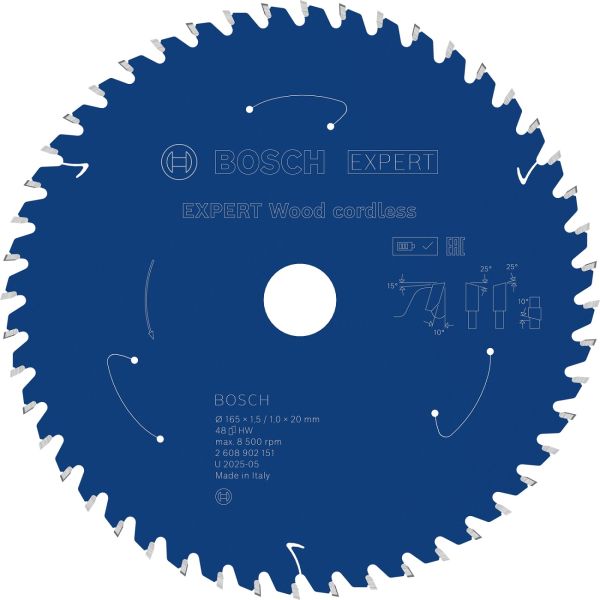 Пиляльний диск Bosch Expert Wood cordless 165x1.5/1x20 мм, 48 АТB (2608902151)