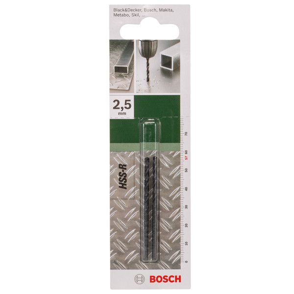 Свердло спіральне Bosch HSS-R, 2.5х30х57 мм, 2 шт (2609255003)