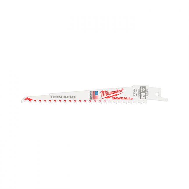 Полотно для сабельной пилы Milwaukee Sawzall THIN KERF по дереву/гвозд L=300 5шт (48005037)