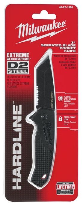 Ніж складний HARDLINE Serrated MILWAUKEE з серейторним лезом 75мм (48221998)