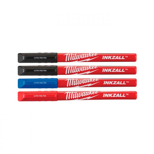 Набір маркерів INKZALL Fine Tip MILWAUKEE, супертонких (синій/червоний/чорний/чорний), (4шт) (48223165)