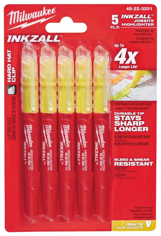 Текстмаркеры желтые Milwaukee INKZALL (5шт) (48223201)