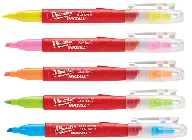 Текстмаркеры цветные Milwaukee INKZALL (5шт) (48223206)