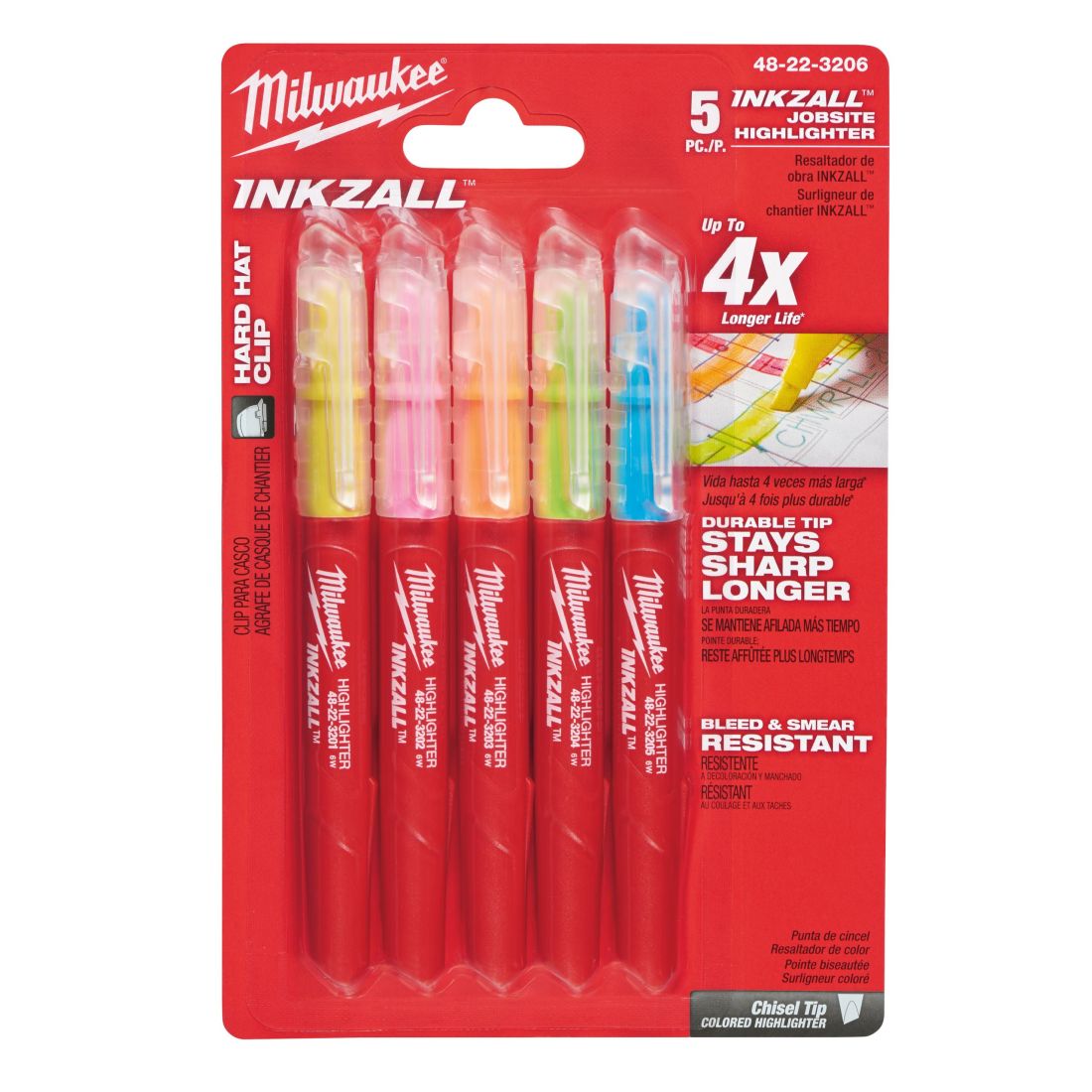Текстмаркеры цветные Milwaukee INKZALL (5шт) (48223206)