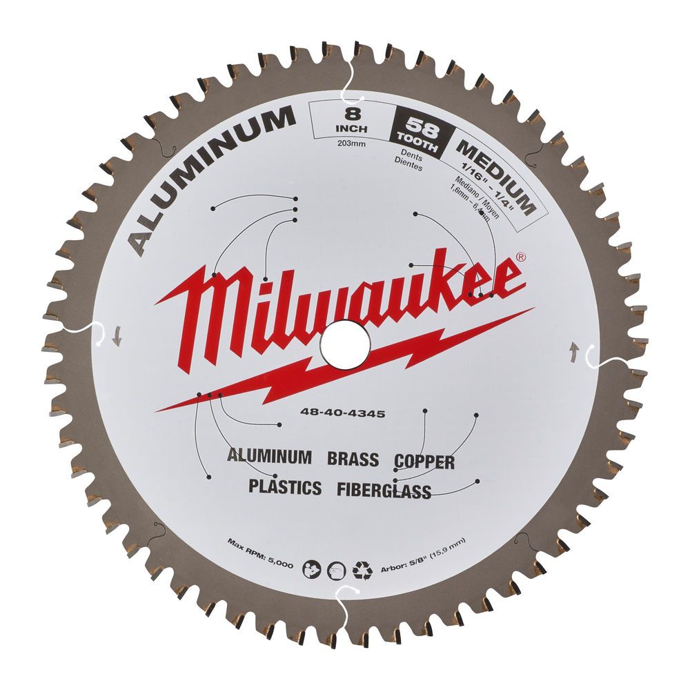 Диск пиляльний по алюмінію Alu MILWAUKEE, діаметр 203х5/8"х2,4мм, 58 зуб. (48404345)