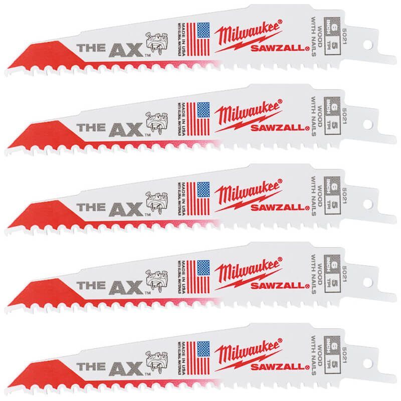 Полотно для шабельних пил AX FANG TIP MILWAUKEE, 150х5,0мм, (5шт), (деревина з цвяхами) (48475021)