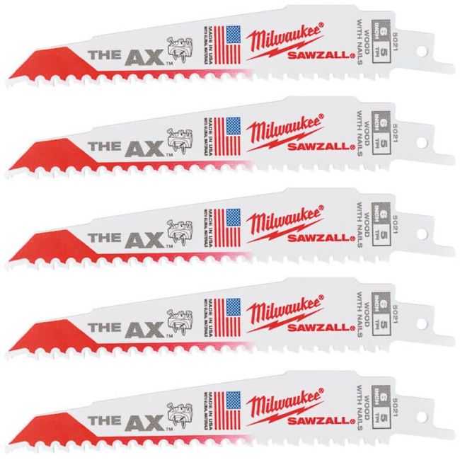 Полотно для шабельних пил AX FANG TIP MILWAUKEE, 150х5,0мм, (5шт), (деревина з цвяхами) (48475021)