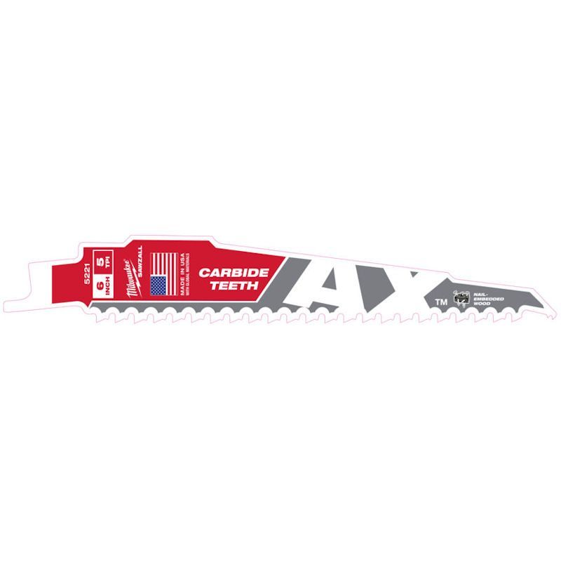 Полотно для шабельних пил AX CARBIDE MILWAUKEE, 150х5мм, (деревина з цвяхами) (48475221)