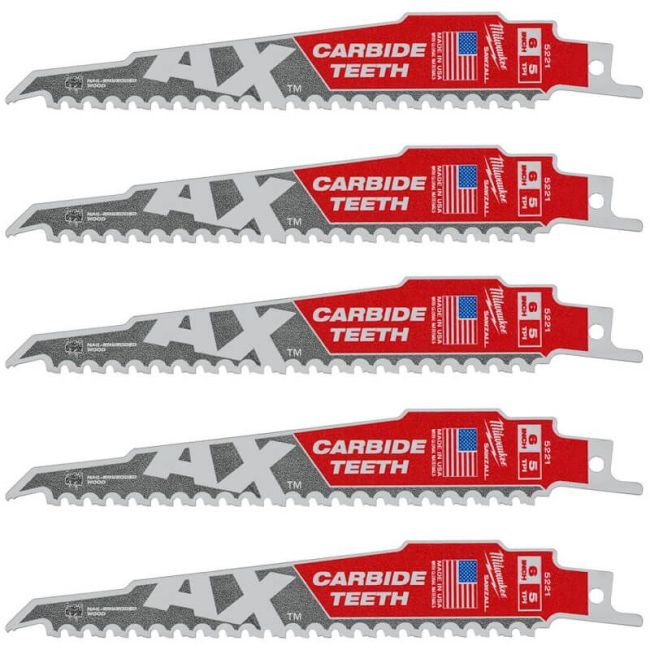 Полотно для шабельних пил AX CARBIDE MILWAUKEE, 150х5мм, (5шт), (деревина з цвяхами) (48475521)