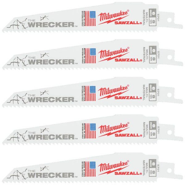 Полотно для шабельних пил WRECKER MILWAUKEE, 150х3,6/2,3мм, (5шт), (метал, деревина з цвяхами) (48475701)