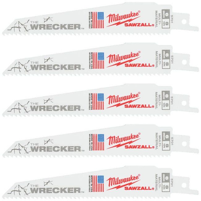 Полотно для шабельних пил WRECKER MILWAUKEE, 150х3,6/2,3мм, (5шт), (метал, деревина з цвяхами) (48475701)