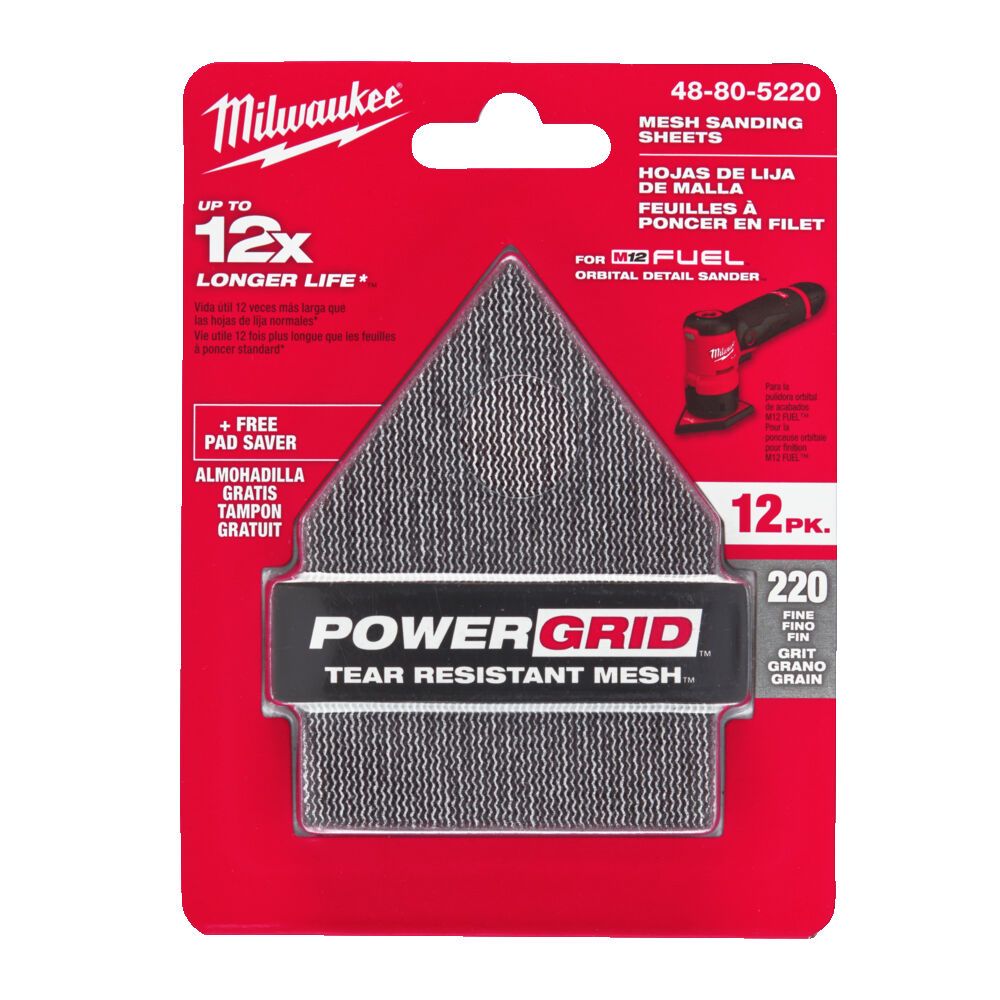 Сітка шліфувальна PG Mesh HL MILWAUKEE, 67х92мм, зерно 220, (12шт+подкладка) (для M12 FDSS) (48805220)