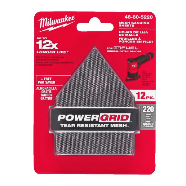 Сітка шліфувальна PG Mesh HL MILWAUKEE, 67х92мм, зерно 220, (12шт+подкладка) (для M12 FDSS) (48805220)