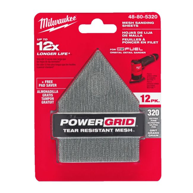 Сітка шліфувальна PG Mesh HL MILWAUKEE, 67х92мм, зерно 320, (12шт+подложка) (для M12 FDSS) (48805320)