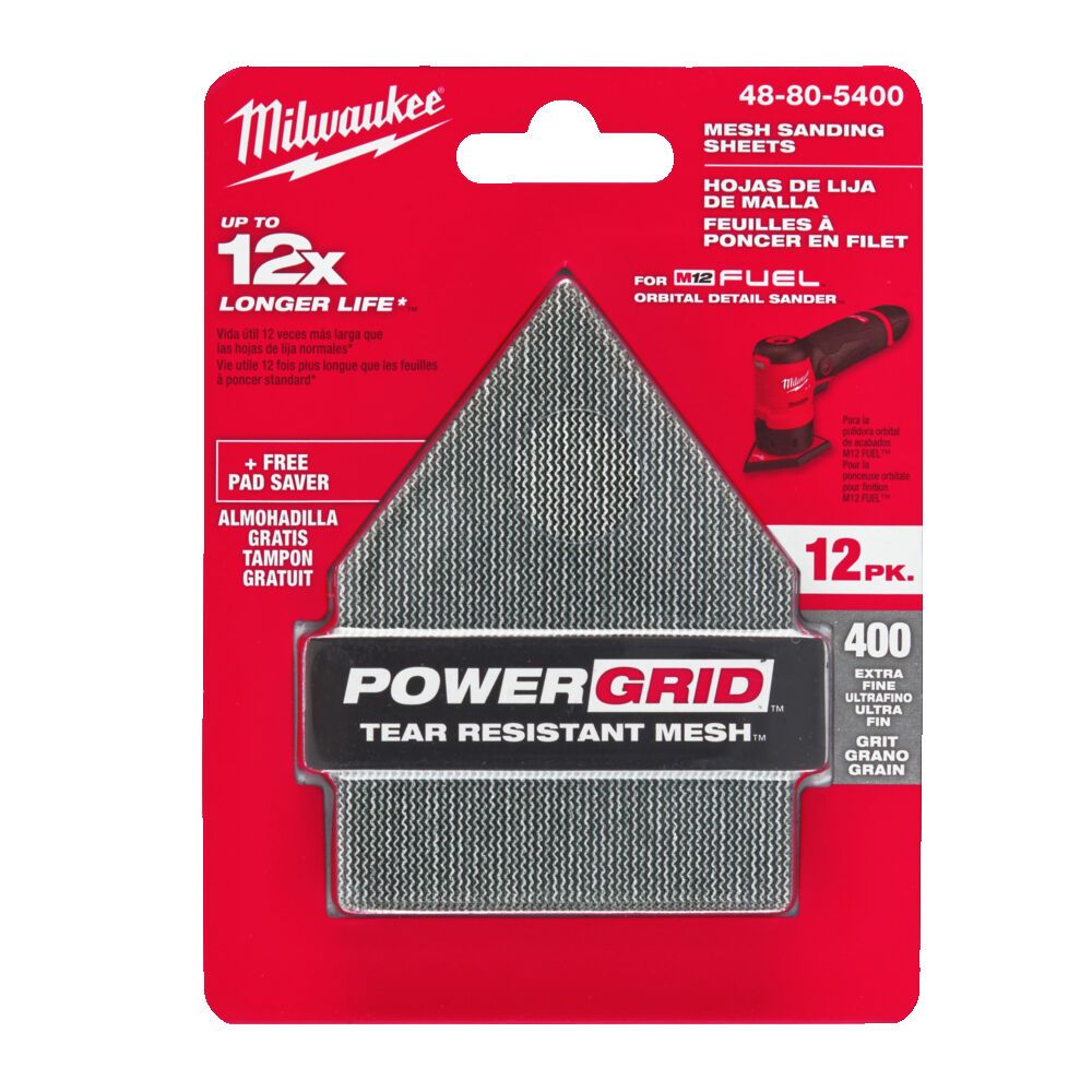 Сітка шліфувальна PG Mesh HL MILWAUKEE, 67х92мм, зерно 400, (12шт+подложка) (для M12 FDSS) (48805400)