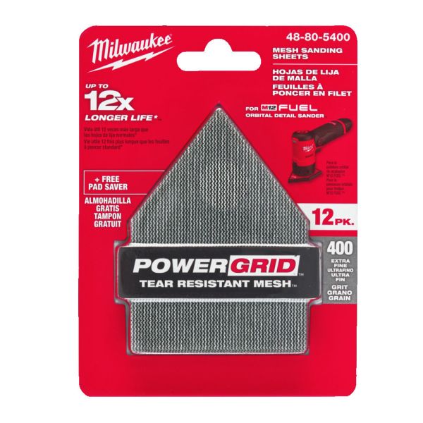 Сітка шліфувальна PG Mesh HL MILWAUKEE, 67х92мм, зерно 400, (12шт+подложка) (для M12 FDSS) (48805400)