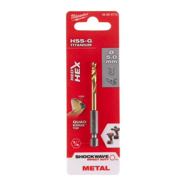 Свердло по металу RedHEX SHOCKWAVE HSS-TiN MILWAUKEE, діаметр 5,0х80х31мм (48894712)
