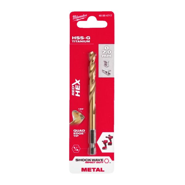 Свердло по металу RedHEX SHOCKWAVE HSS-TiN MILWAUKEE, діаметр 7,0х109х66мм (48894717)