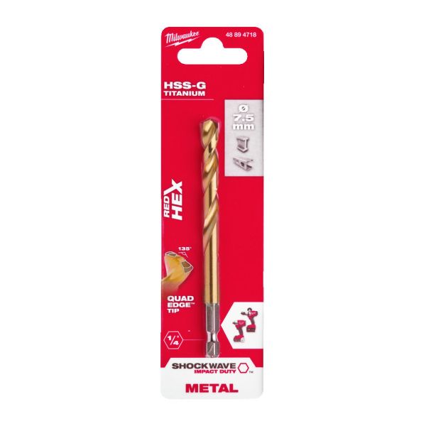 Свердло по металу RedHEX SHOCKWAVE™ HSS-TiN MILWAUKEE, діаметр 7,5х110х67мм (48894718)
