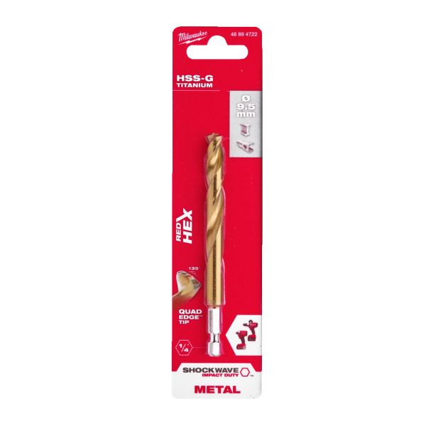 Свердло по металу RedHEX SHOCKWAVE™ HSS-TiN MILWAUKEE, діаметр 9,5х118х74мм (48894722)
