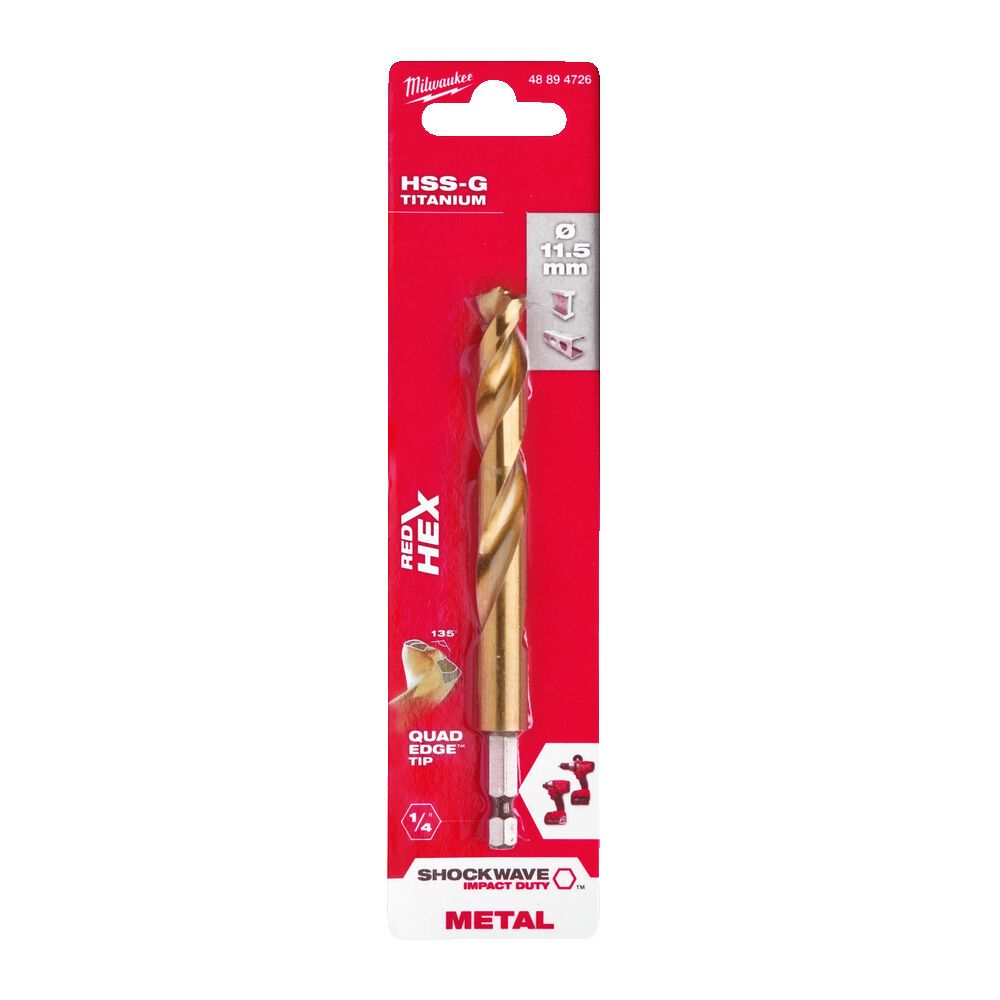 Свердло по металу RedHEX SHOCKWAVE™ HSS-TiN MILWAUKEE, діаметр 11,5х126х81мм (48894726)