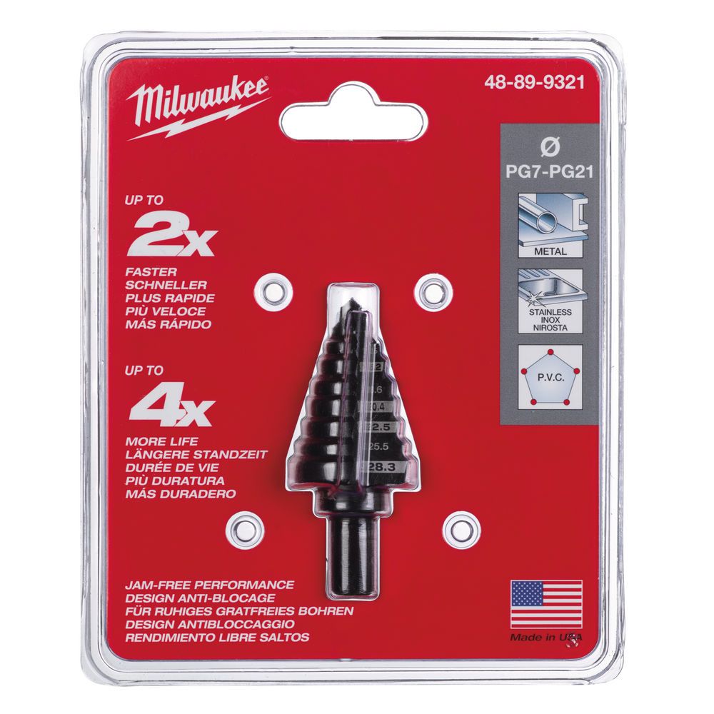 Свердло ступінчасте Step Drill MILWAUKEE, для електриків PG7-PG21 з кроком 2мм (48899321)
