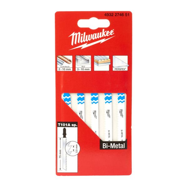 Полотна для лобзиків T101A Bi-Metal MILWAUKEE, 75х2,5мм, (5шт), (універсальні) (4932274651)