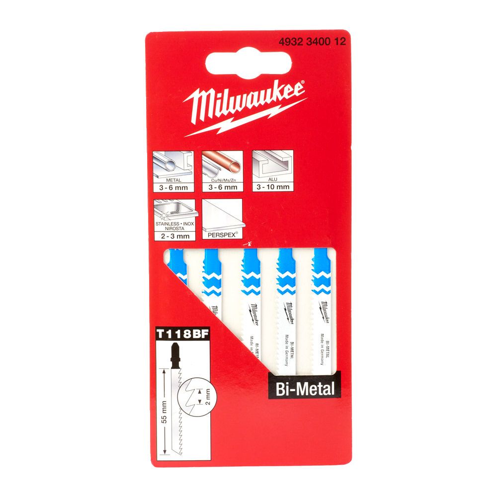 Полотна для лобзиків T118BF Bi-Metal MILWAUKEE MILWAUKEE, 55х,0мм,(5шт), (універсальні) (4932340012)