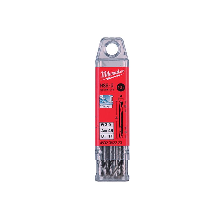 Свердло по металу HSS-G MILWAUKEE, DIN 1412 C, діаметр 3,2х49х12мм, двостороннє, (10шт), пластикова коробка (4932352224)