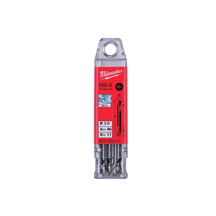 Свердло по металу HSS-G MILWAUKEE, DIN 1412 C, діаметр 3,3х49х12мм, двостороннє, (10шт), пластикова коробка (4932352225)