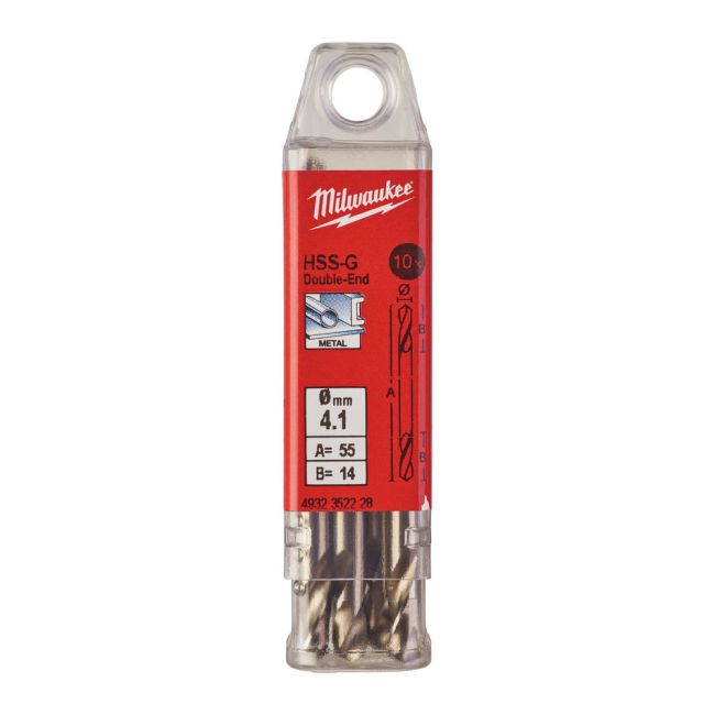 Свердло по металу HSS-G MILWAUKEE, DIN 1412 C, діаметр 4,1х55х14мм, двостороннє, (10шт), пластикова коробка (4932352228)