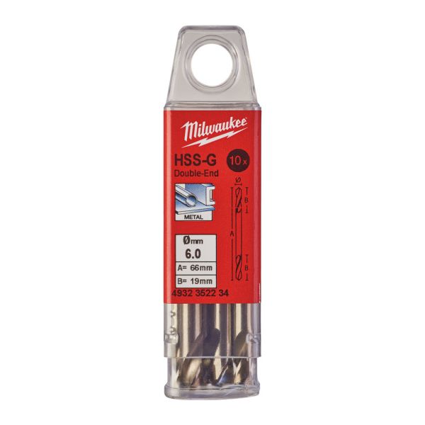 Свердло по металу HSS-G MILWAUKEE, DIN 1412 C, діаметр 6.0х66х19мм, двостороннє, (10шт) (4932352234)
