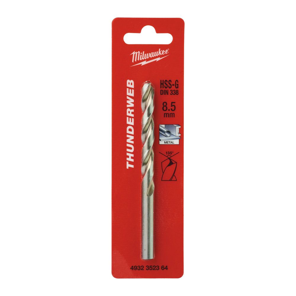 Свердло по металу THUNDERWEB HSS-G MILWAUKEE DIN338, діаметр 8,5x117х75мм (4932352364)