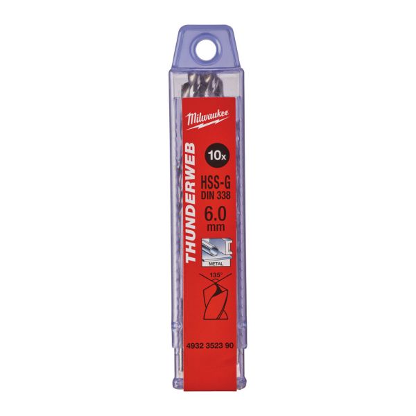 Свердло по металу THUNDERWEB HSS-G MILWAUKEE DIN338, діаметр 6,0x93х57мм, (10шт), пластикова коробка (4932352390)