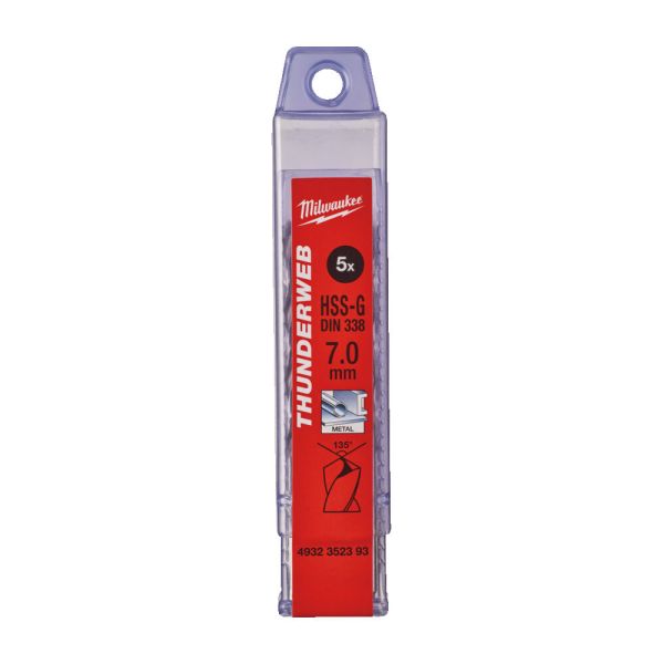 Свердло по металу THUNDERWEB HSS-G MILWAUKEE DIN338, діаметр 7,0x109х69мм, (5шт), пластикова коробка (4932352393)