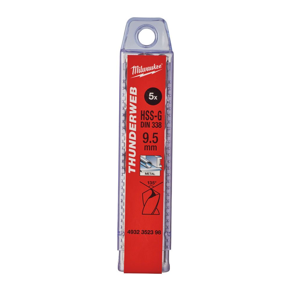 Свердло по металу THUNDERWEB HSS-G MILWAUKEE DIN338, діаметр 9,5x125х81мм, (5шт), пластикова коробка (4932352398)