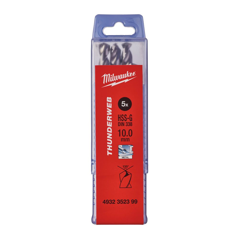 Свердло по металу THUNDERWEB HSS-G MILWAUKEE DIN338, діаметр 10,0x133х87мм, (5шт), пластикова коробка (4932352399)