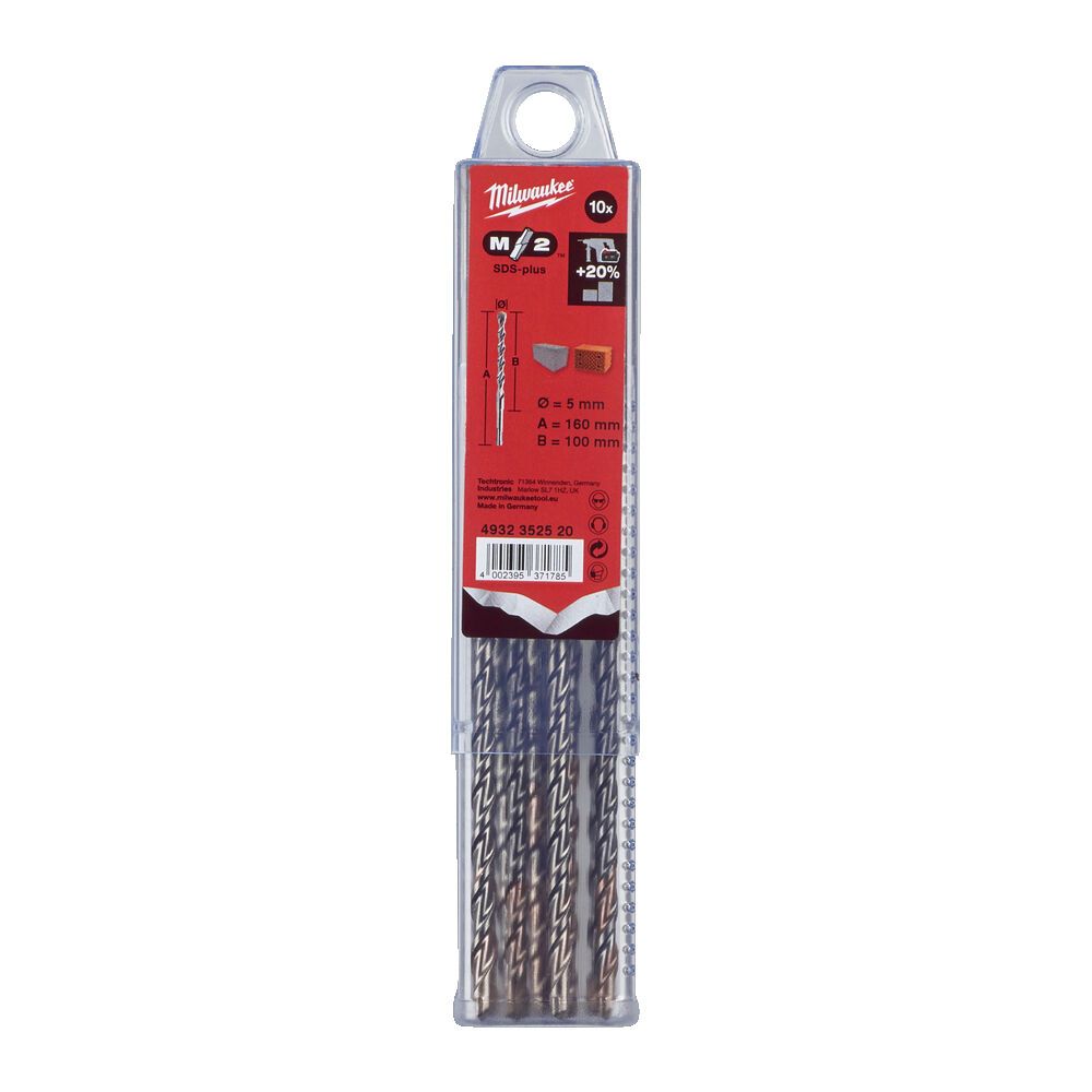 Бур SDS-PLUS M2 MILWAUKEE, діаметр 5,0х160х100мм, (10шт), пластикова коробка (4932352520)
