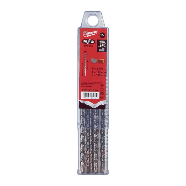 Бур SDS-PLUS M2 MILWAUKEE, діаметр 5,0х160х100мм, (10шт), пластикова коробка (4932352520)