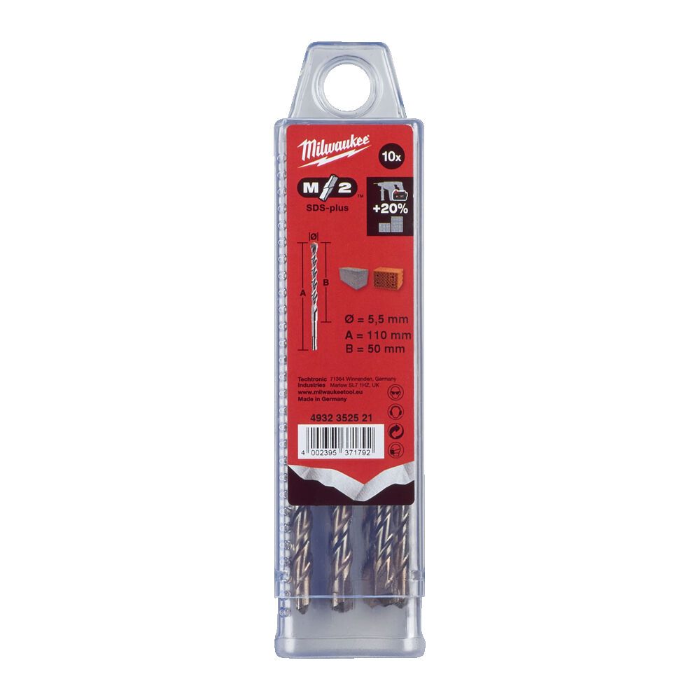 Бур SDS-PLUS M2 MILWAUKEE, діаметр 5,5х110х50мм, (10шт), пластикова коробка (4932352521)
