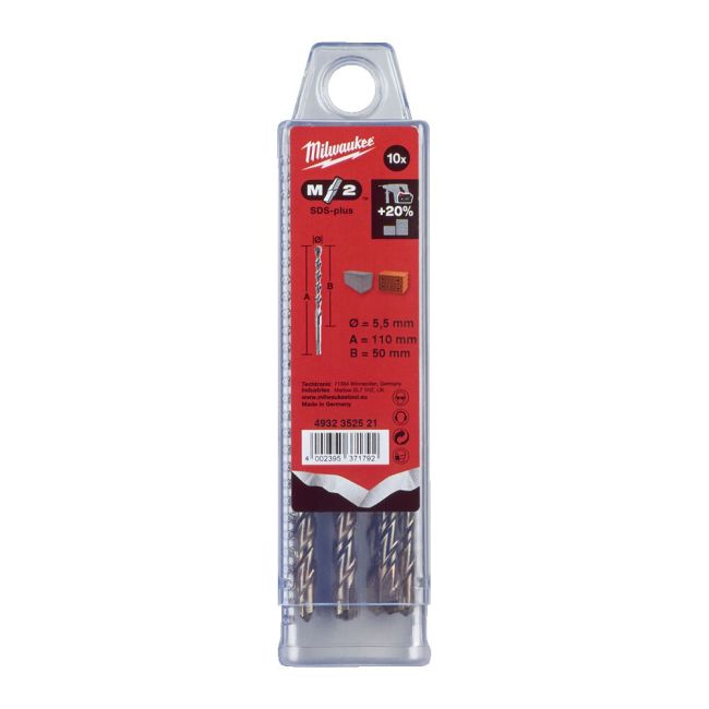 Бур SDS-PLUS M2 MILWAUKEE, діаметр 5,5х110х50мм, (10шт), пластикова коробка (4932352521)