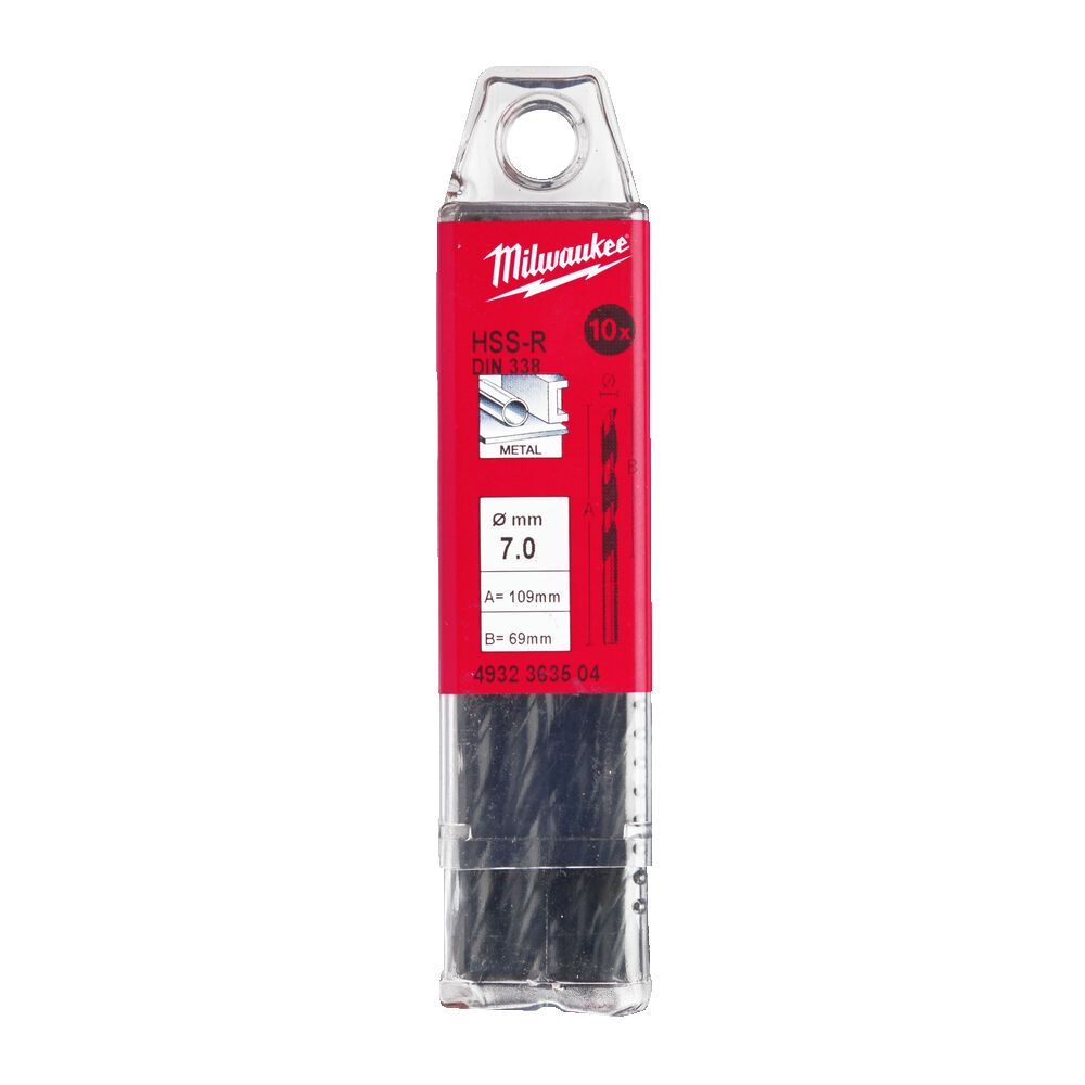 Свердло по металу HSS-R MILWAUKEE DIN338, діаметр 7,0х109х69мм, (10шт), пластикова коробка (4932363504)