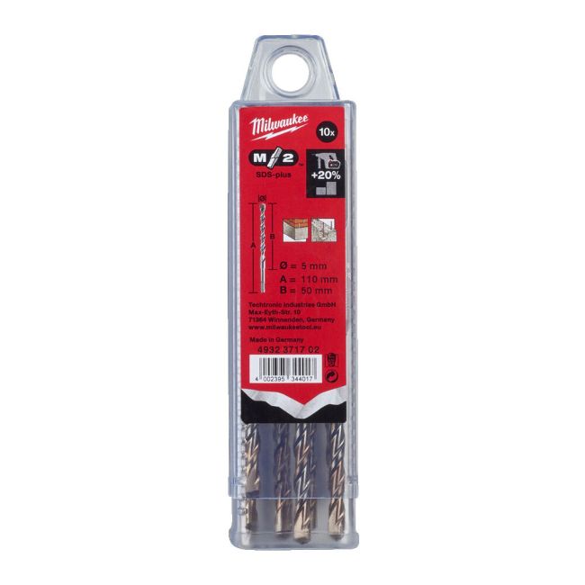 Бур SDS-PLUS M2 MILWAUKEE, діаметр 5,0х110х50мм, (10шт), пластикова коробка (4932371702)