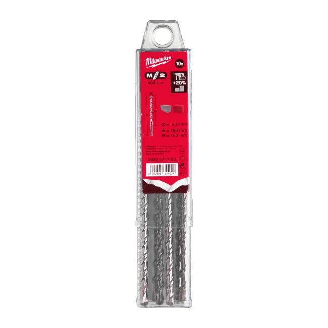 Бур SDS-PLUS M2 MILWAUKEE, діаметр 5,5х160х100мм, (10шт), пластикова коробка (4932371703)