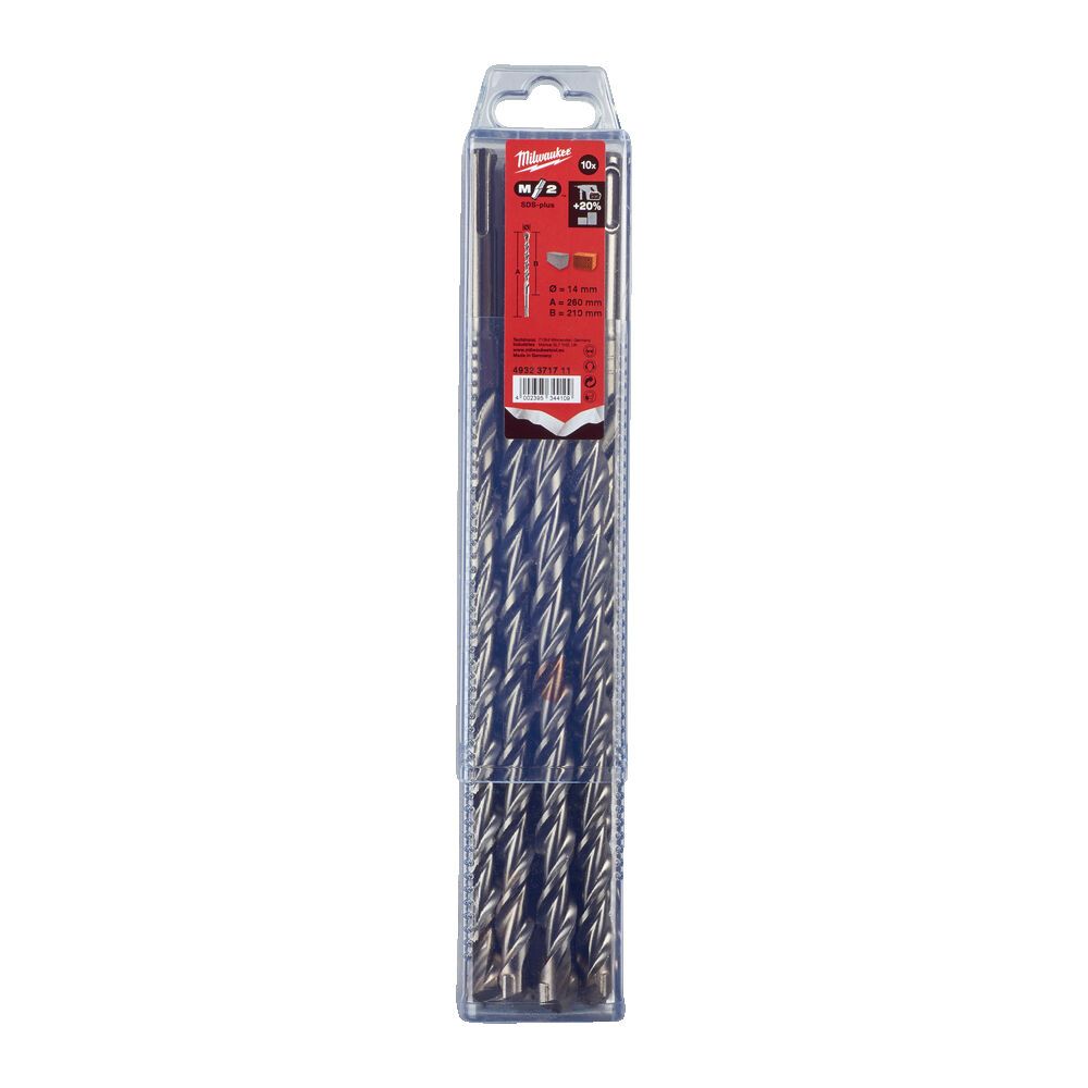 Бур SDS-PLUS M2 MILWAUKEE, діаметр 14,0х260х210мм, (10шт), пластикова коробка (4932371711)