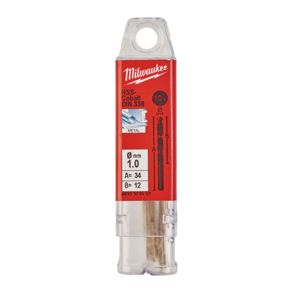 Свердло по металу HSS-Co MILWAUKEE DIN338, діаметр 1,0х34х12мм, (10шт) (4932373332)