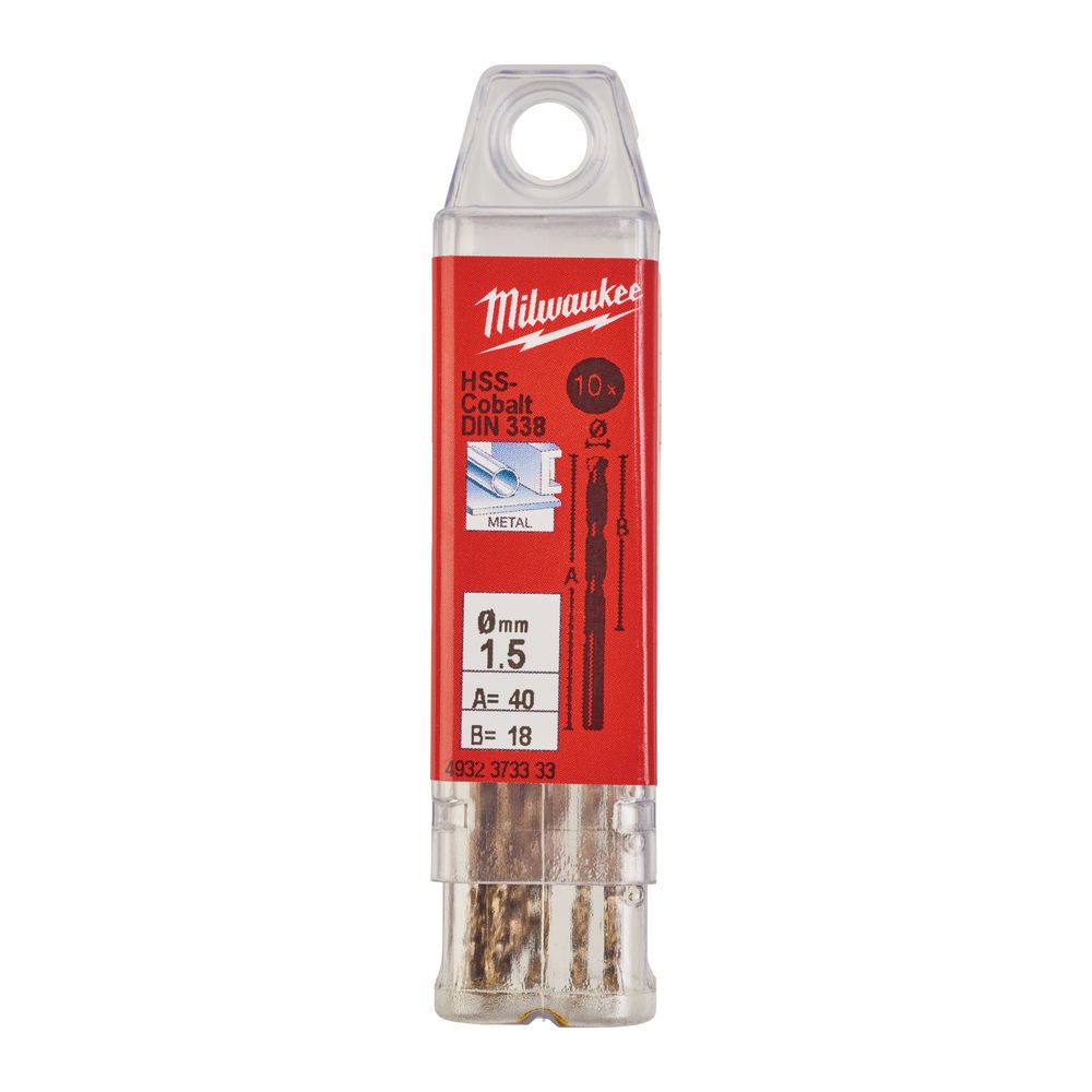 Свердло по металу HSS-Co MILWAUKEE DIN338, діаметр 1,5х40х18мм, (10шт), пластикова коробка (4932373333)